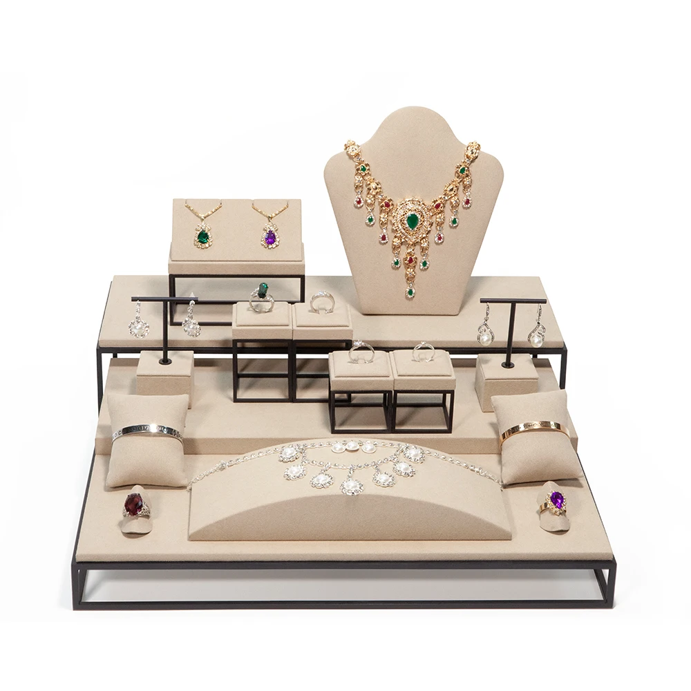 

Customization MDF Jewelry Display Sets Beige Jewelry Display Table Necklace Earrings Ring Counter Jewelry Packaging&Display