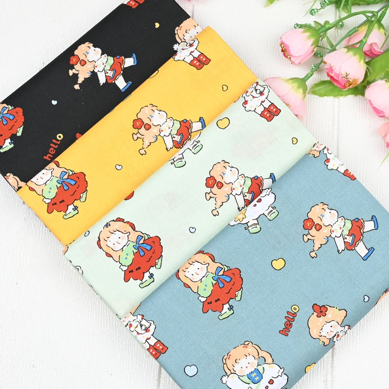 20 Count Plain Cotton Fabric Cute Little Girl Printing for Sewing Patchwork Clothes Quilting Fabircs DIY Home Textile