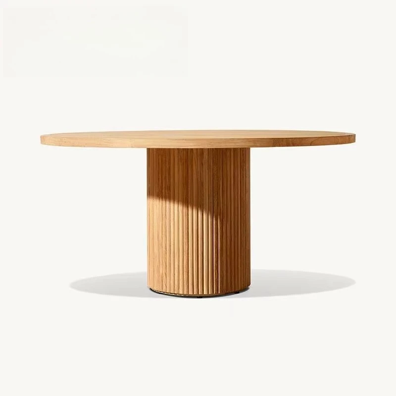 French Retro Wood Dining Table Simple Design Teak Base Oval Rectangular Shape Household Dining Furniture Factory Direct Supply