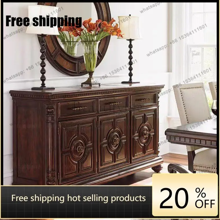 JJ Antique Entrance Cabinet, Living Room Partition Storage, Old Solid Wood Dining Side Three-door Storage Cabinet Customization
