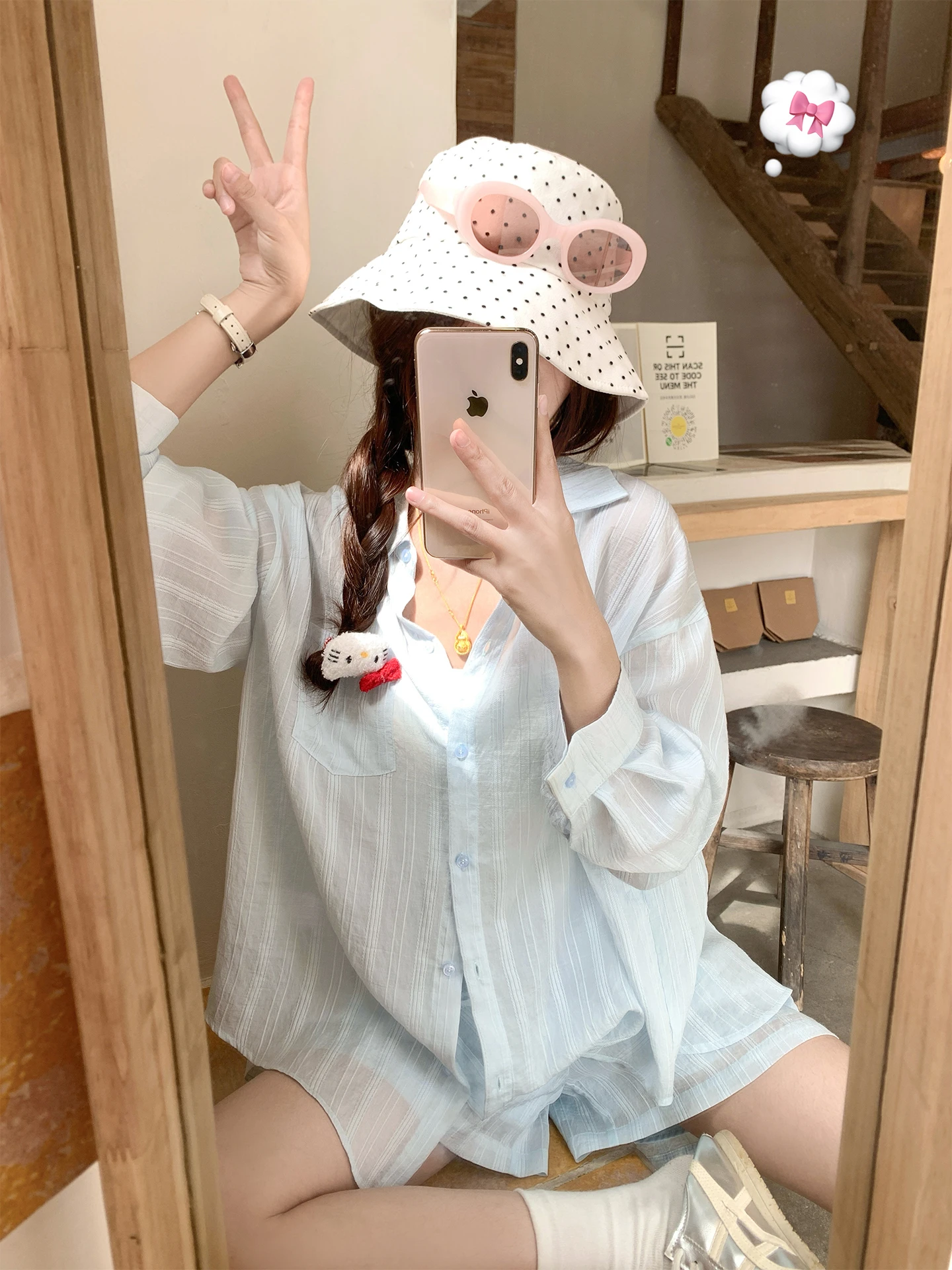 

Синий тонкий комплект: укороченные брюки и рубашка для женщин, весенняя новинка, свободный повседневный модный комплект в корейском стиле XiaoXian Salt