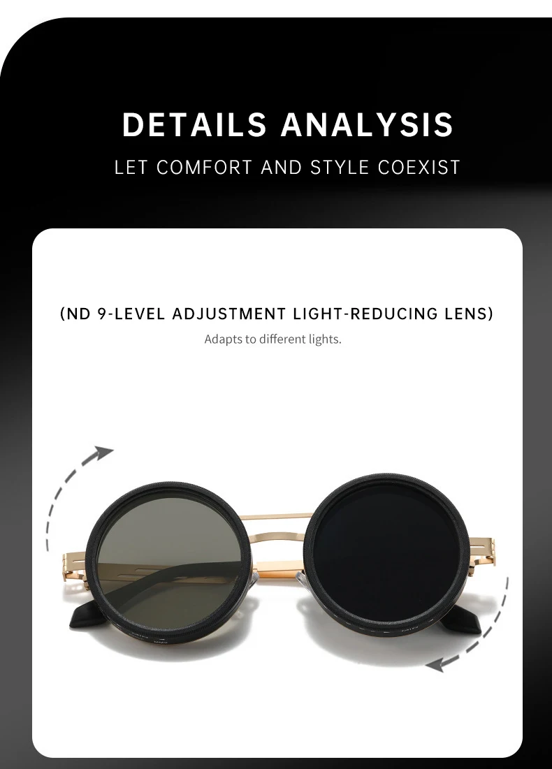 Polarisierte Runde Steampunk ND9 Verstellbare Dimm-Sonnenbrille für Herren 2026 Luxusmarke Punk Angeln Blendschutz Fahr-Sonnenbrille – Detail 9