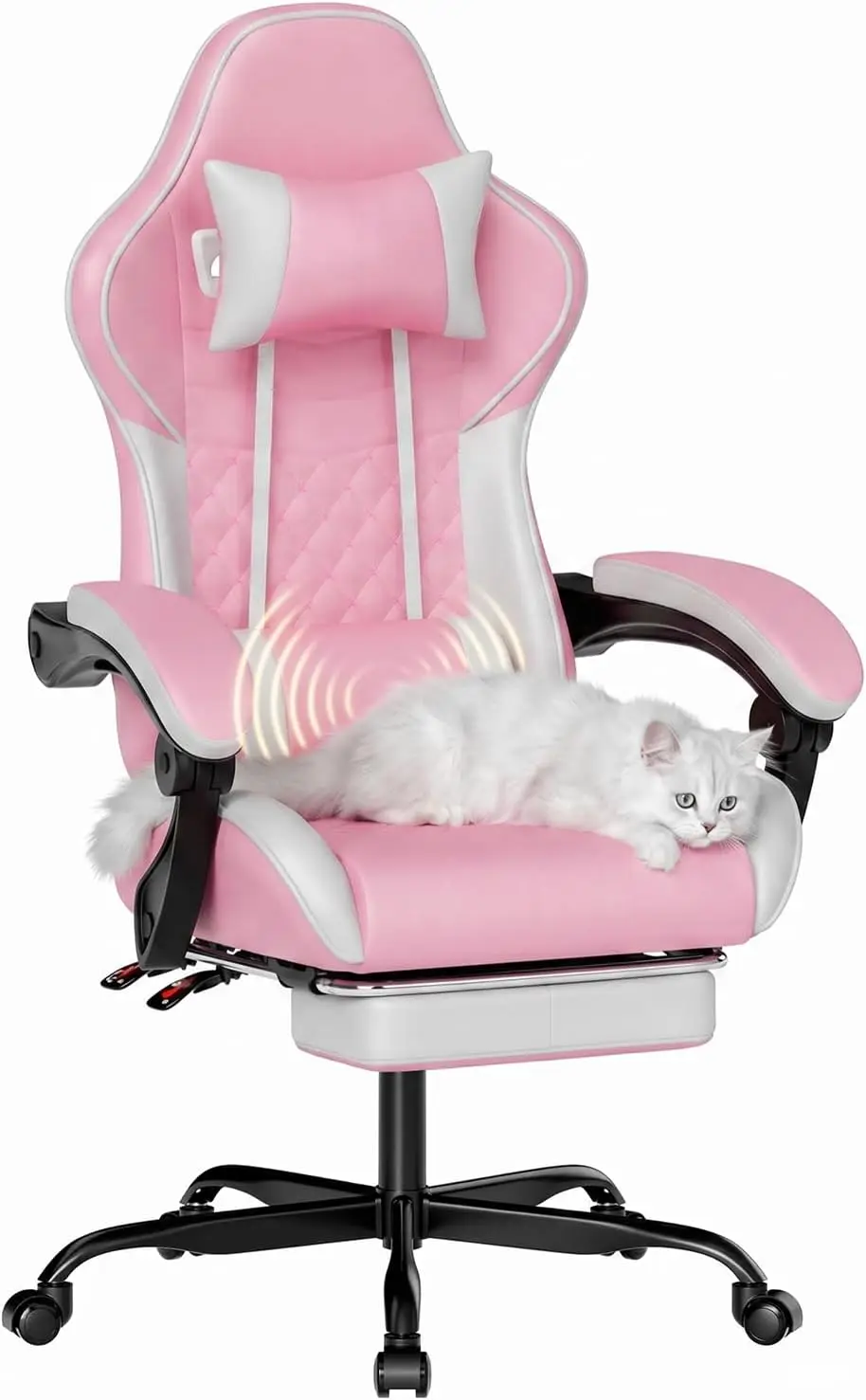 Gaming Chair with Footrest & Massage Lumbar Support, Ergonomic Video Gaming Chair for Adults, High Back Reclining Computer Chair with Headrest, 90°-135° Recline, Cute Pink Desk Chair for Girls Women