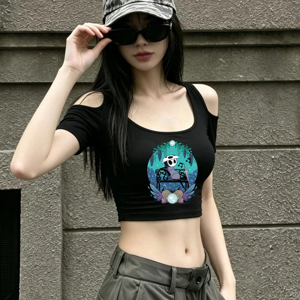 Hollow Knight cropped top teen y2k funny clearance sales anime baddie t-shirt kawaii meme graphic cutecore cheap
