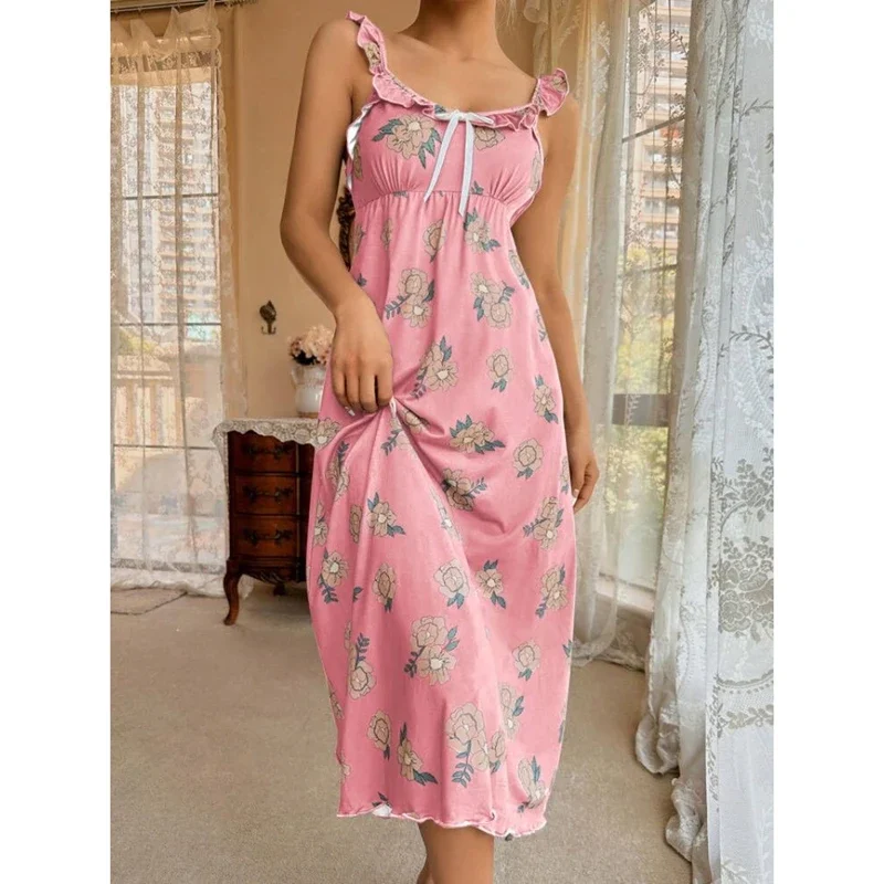 Women Nightdress Elegant Floral Nightgown Chic Slim Gowns Lady Lingerie Summer Woman Nightdress Ruffle Dress Nightgowns