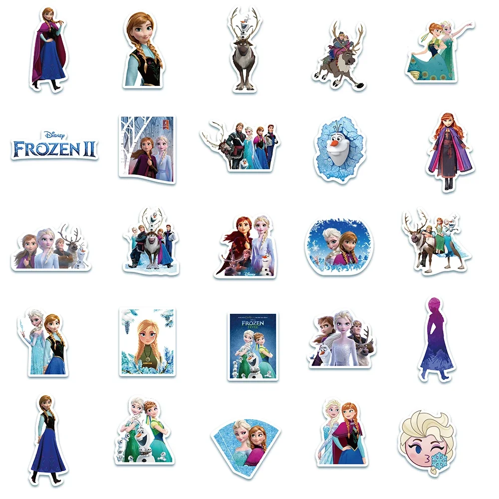 50PCS Disney Frozen Anna Elsa Movie Stickers Anime Decal Skateboard Laptop Motorcycle Cute Kawaii Cartoon Sticker Pack Kids Toy