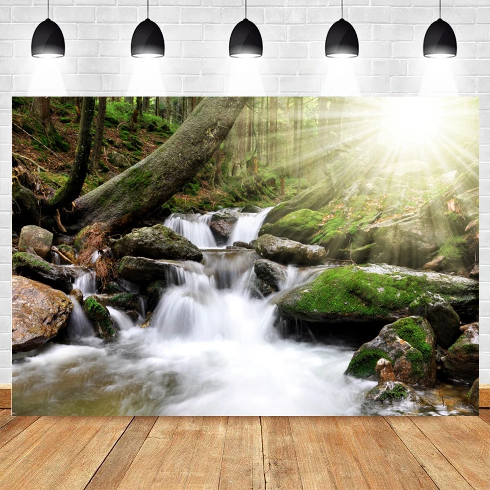 Spring Forest Flowers Tree Photography Backdrop Sunshine Floral Natural Waterfall Landscape Baby Portrait Photo Background Props