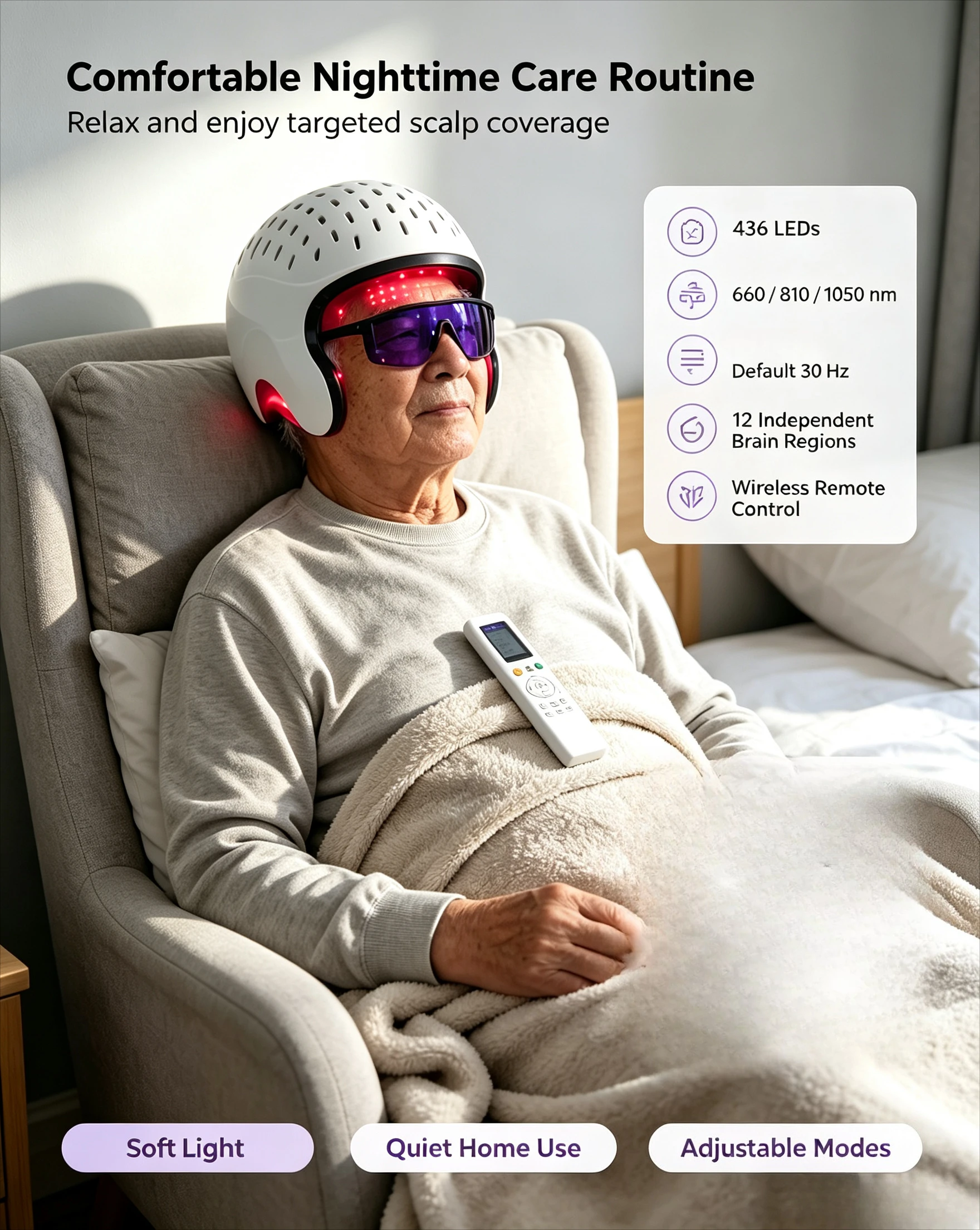 Red Light Brain Therapy Helmet 1070nm, Enhances Sleep and Motor Function, At Home Device for Parkinson Support