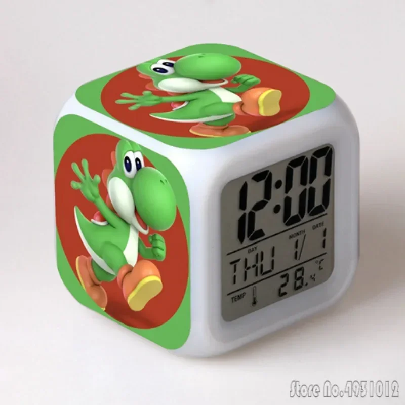 Reloj despertador de dibujos animados de Super Mario, cubo LED creativo para estudiantes de 8x8x8cm con luz colorida, visualización del tiempo, semana y mes