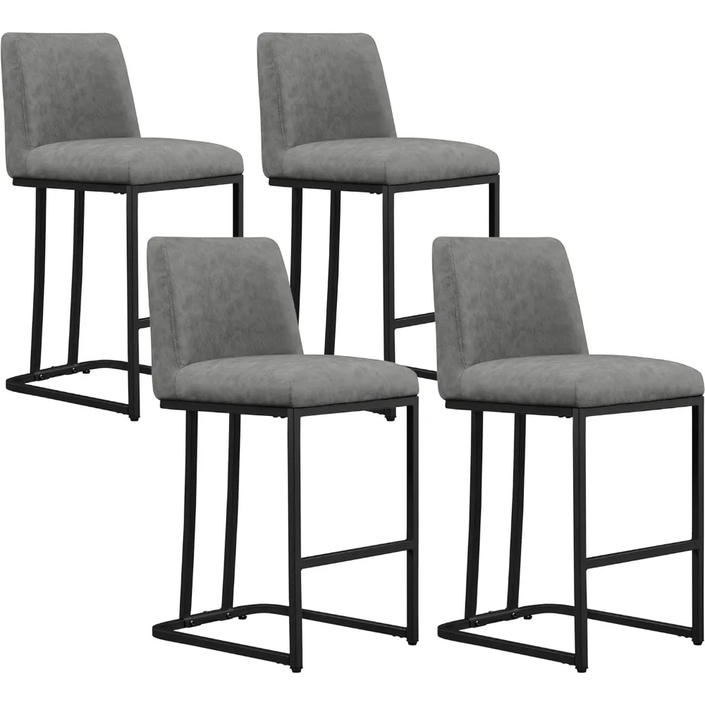 

Counter Height Bar Stools 24'' – Set of 4 Upholstered Kitchen Barstools – Modern Island Chairs with Backrest & Metal Legs