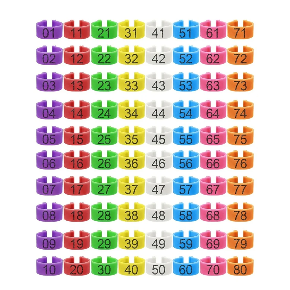 Neue 80 Stück 16 mm Hühnerbeinbänder mit 8 Farben, buntes 01-80 nummeriertes Huhn, Identifikationsbeinbänder, Enten-Geflügel-Beinschild