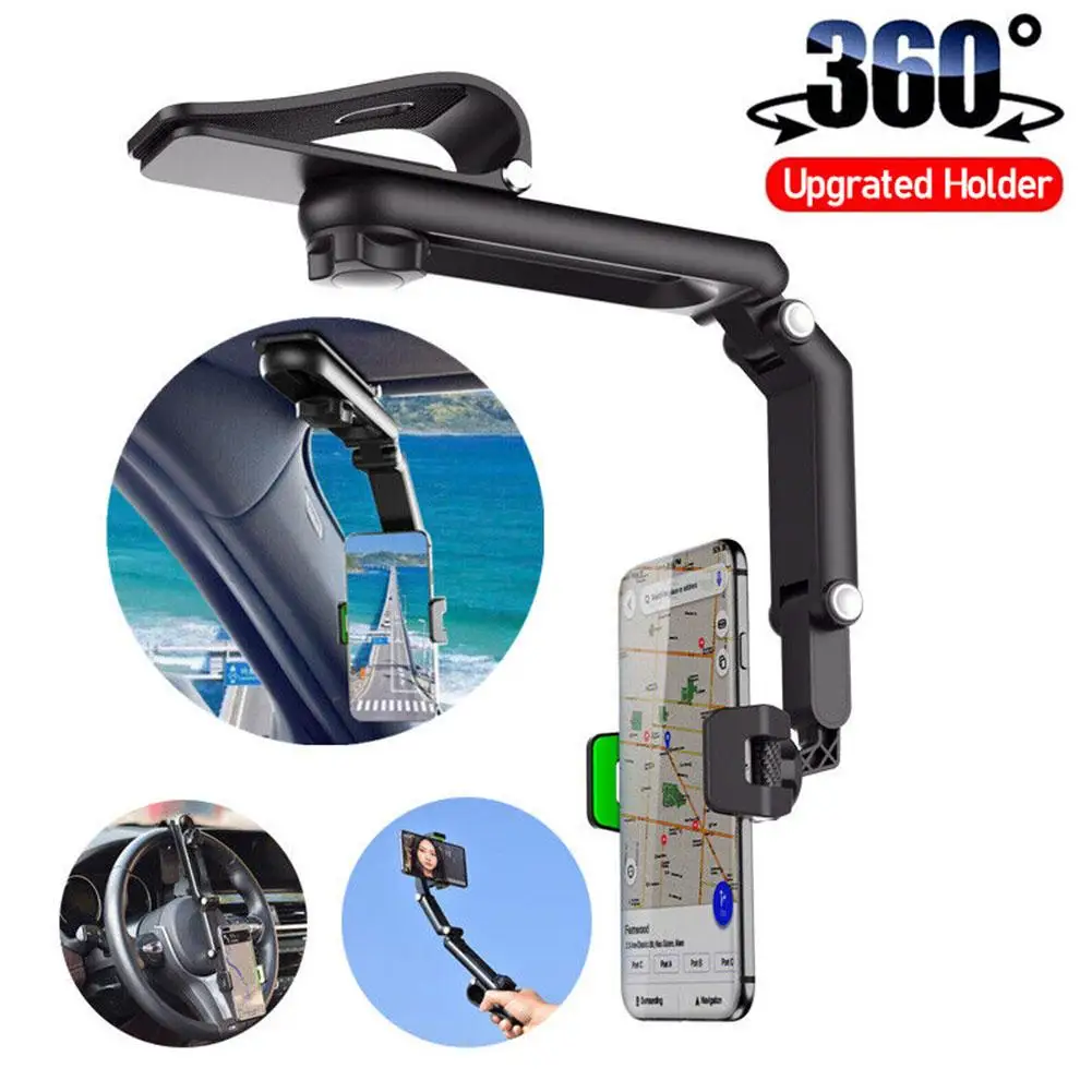 

720° Rotating Sun Visor Car Phone Holder Universal Car Accessories Car Mobile Mount Clip Bracket GPS Cell Navigation Stand N2X9