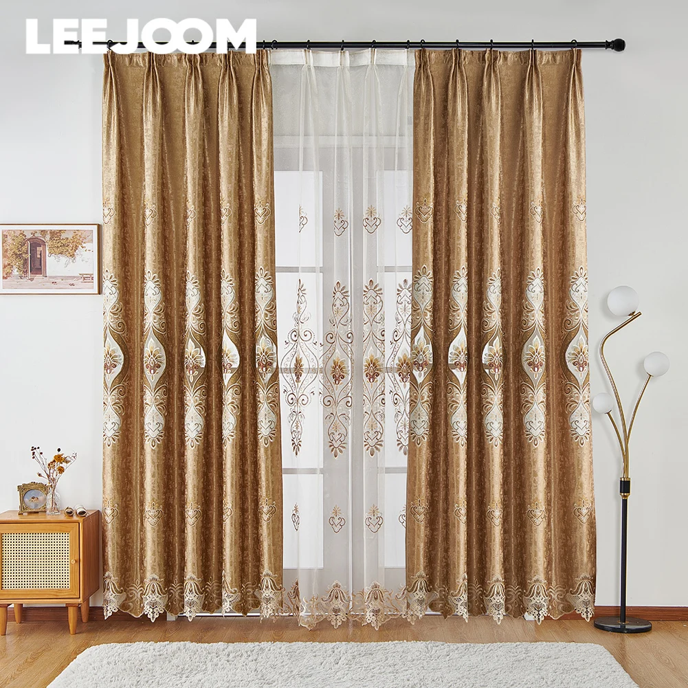 LEEJOOM European Style Curtain Shades Embroidered Tulle Sheer Window Blinds Shading Curtain for Living Room Bedroom 1PC