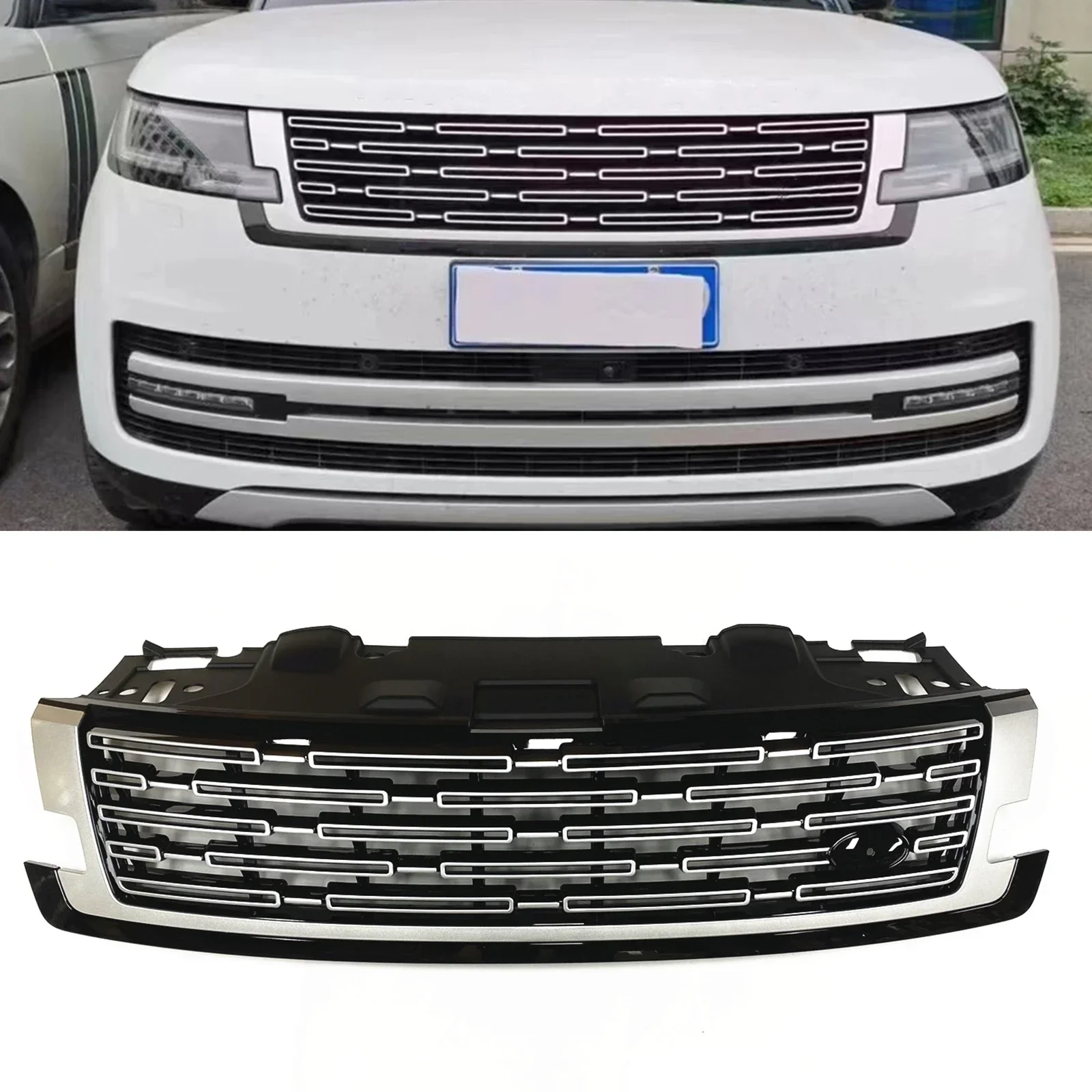 New！ For Land Rover Range Rover Vogue L405 2023 2024 LRV-08711 Silver Upper Bumper Intake Hood Cover Mesh Grid Kit Grill Front G