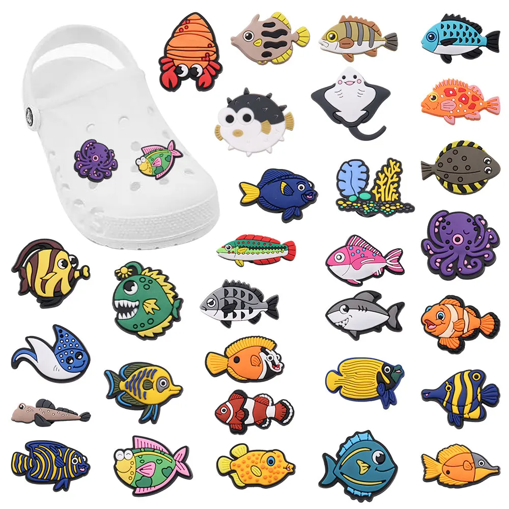 Good Quality 1pcs PVC Shoe Charms Octopus Shark Clownfish Devil Rays Accessories DIY Shoes Ornaments Fit Wristbands Kids Gift