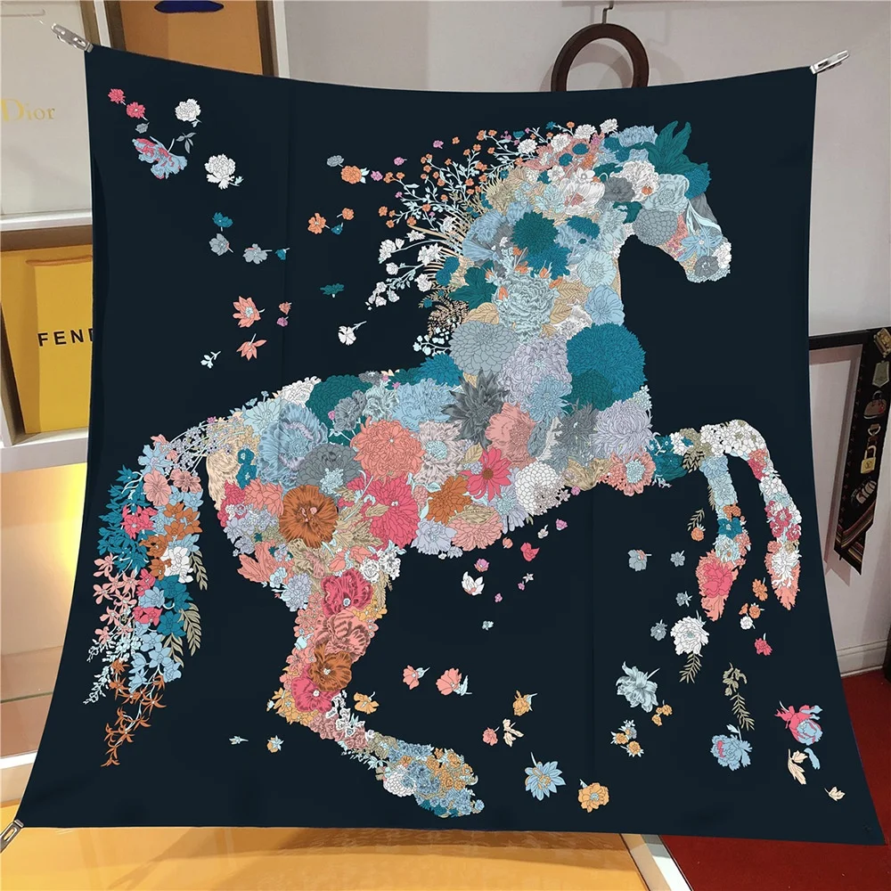 

Spring New Style 90cm Large Size Floral Pattern Women's Shawl Decorative Slant Stripe Wrapping Scarf Chest Wrap Headscarf