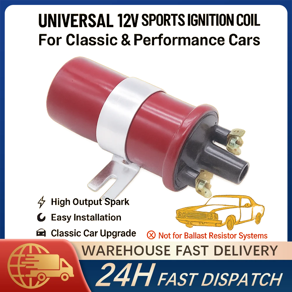 12V High Performance Sports Ignition Coil DLB105 Universal Fit Standard Points Distributor Upgrade Non-Ballast Ignition Coil