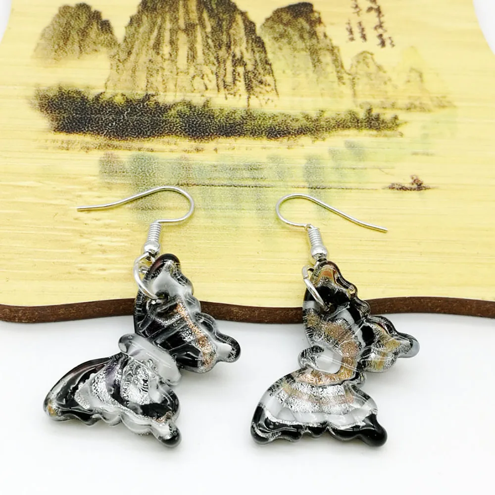 1PCS China Style Retro Butterfly Lampwork Muran Glass Necklace Earrings For Women Braided Rope Black  Jewelry Gift Cheap Item