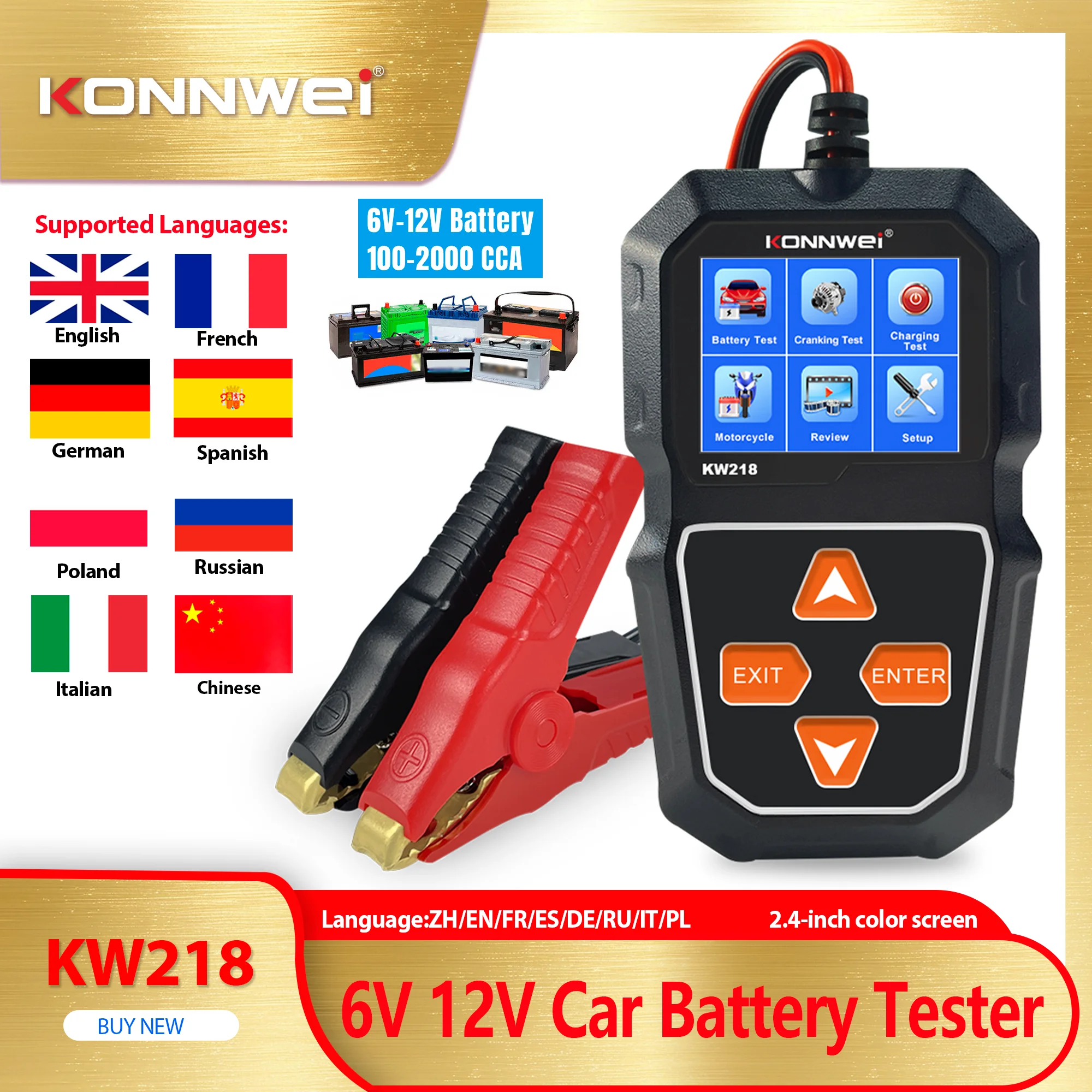 

Тестер автомобильных аккумуляторов 2026 KW218, 12В, для мотоциклов и автомобилей, анализатор аккумуляторов от 100 до 2000 CCA, инструменты для проверки запуска и зарядки автомобильных и мотоциклетных аккумуляторов