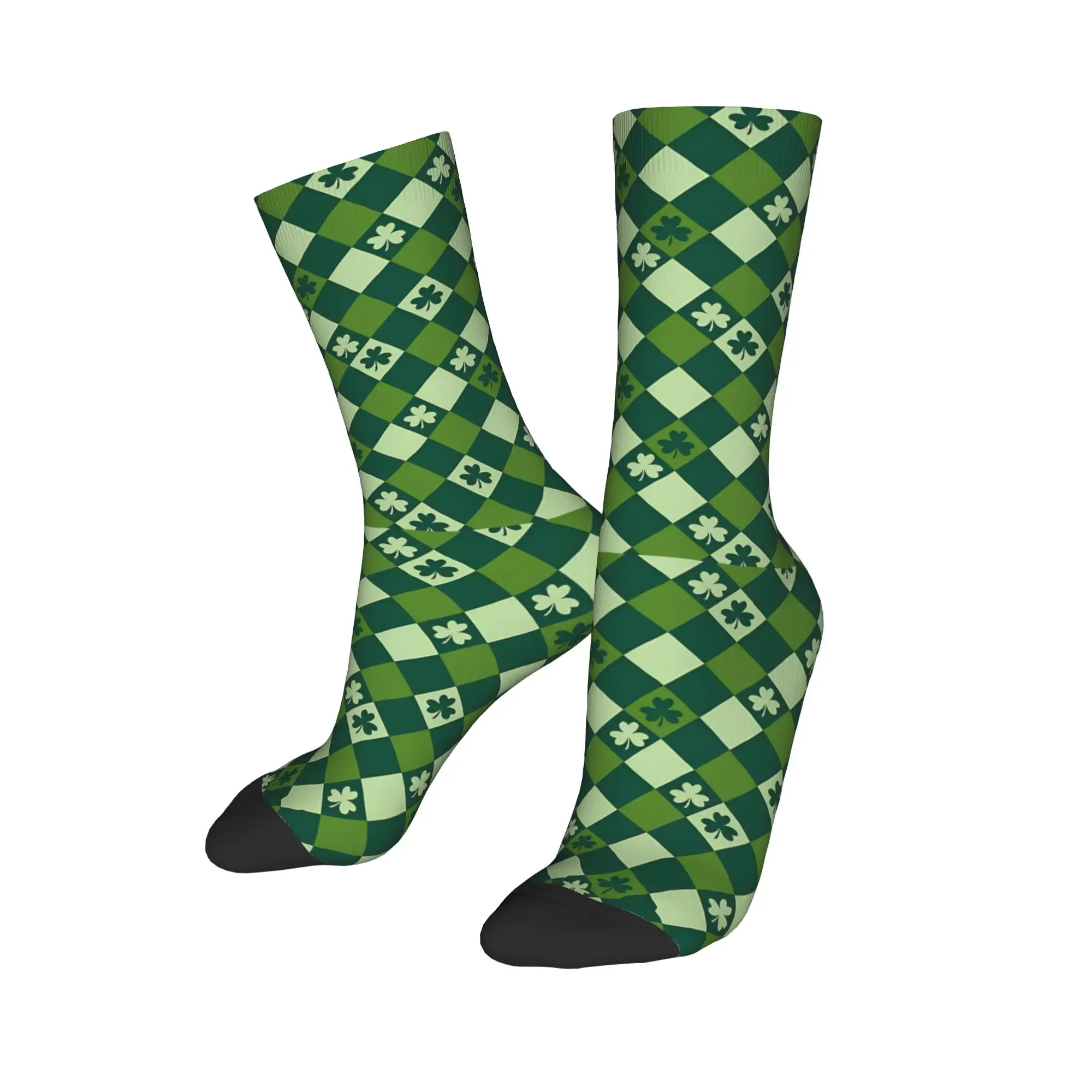 

Autumn Winter Hip-hop Women Men Saint Patrick's day green shamrock leaves pattern Poker Socks Breathable Middle Tube Socks,