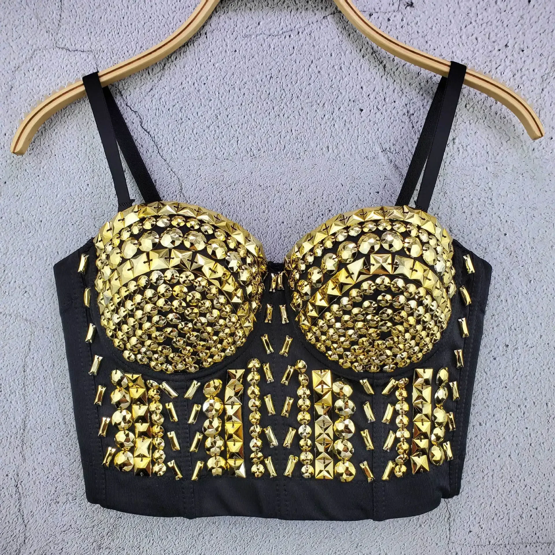 Mesh Top Rhinestone Bead Bustier Corset Pearls Diamond Push Up Night Club Bralette Women's New Fashion Bra Cropped Top Plus Size