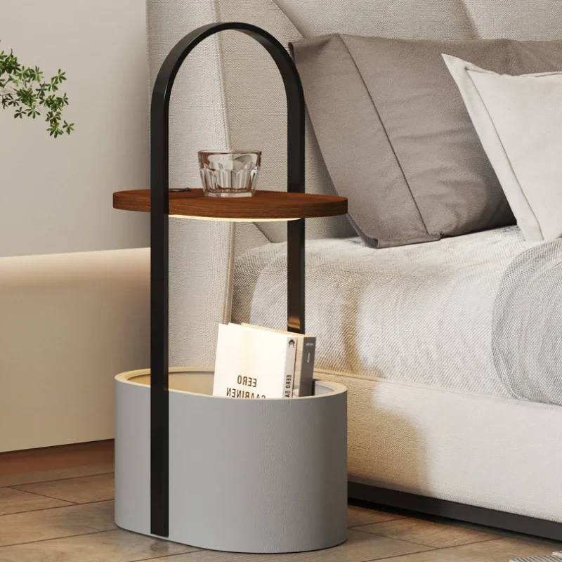 Light Luxury Bedside Table, Coffee Table with Storage, High Aesthetic Value, Rechargeable Floor Lamp Design, Bedroom Use