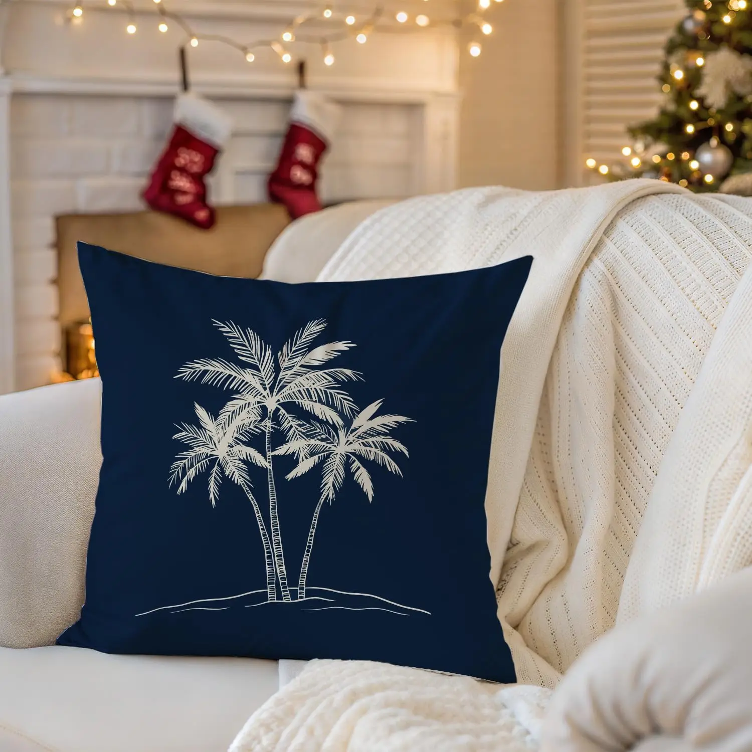Tropical Palm Tree Pillow Cover Boho Cushion Decor Beach Island Hawaiian Style Accent Throw Pillow 40x40cm Living Room Boho Coas