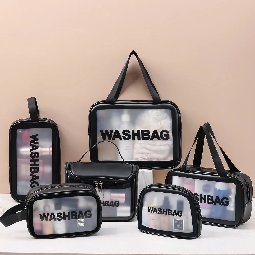 

makeup bag, large capacity PVC waterproof toiletry bag, transparent frosted bath bag, portable travel carrying and storage bag