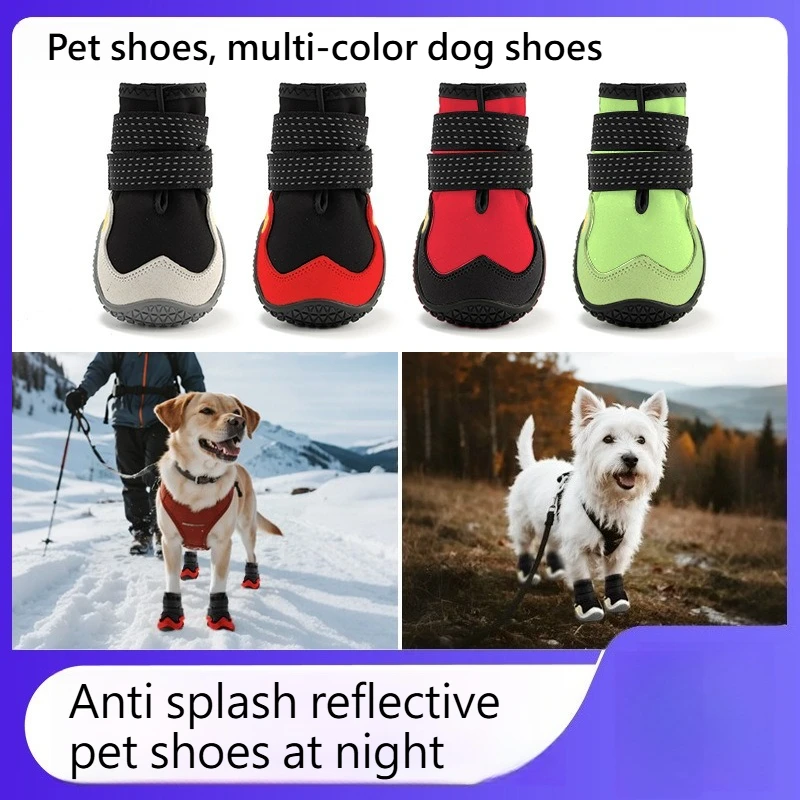 4pcs/set Dog Shoes for Large Size Dogs Boots Waterproof Hot Pavement Winter Snow Hiking Breathable Elastic Anti-slip Socks