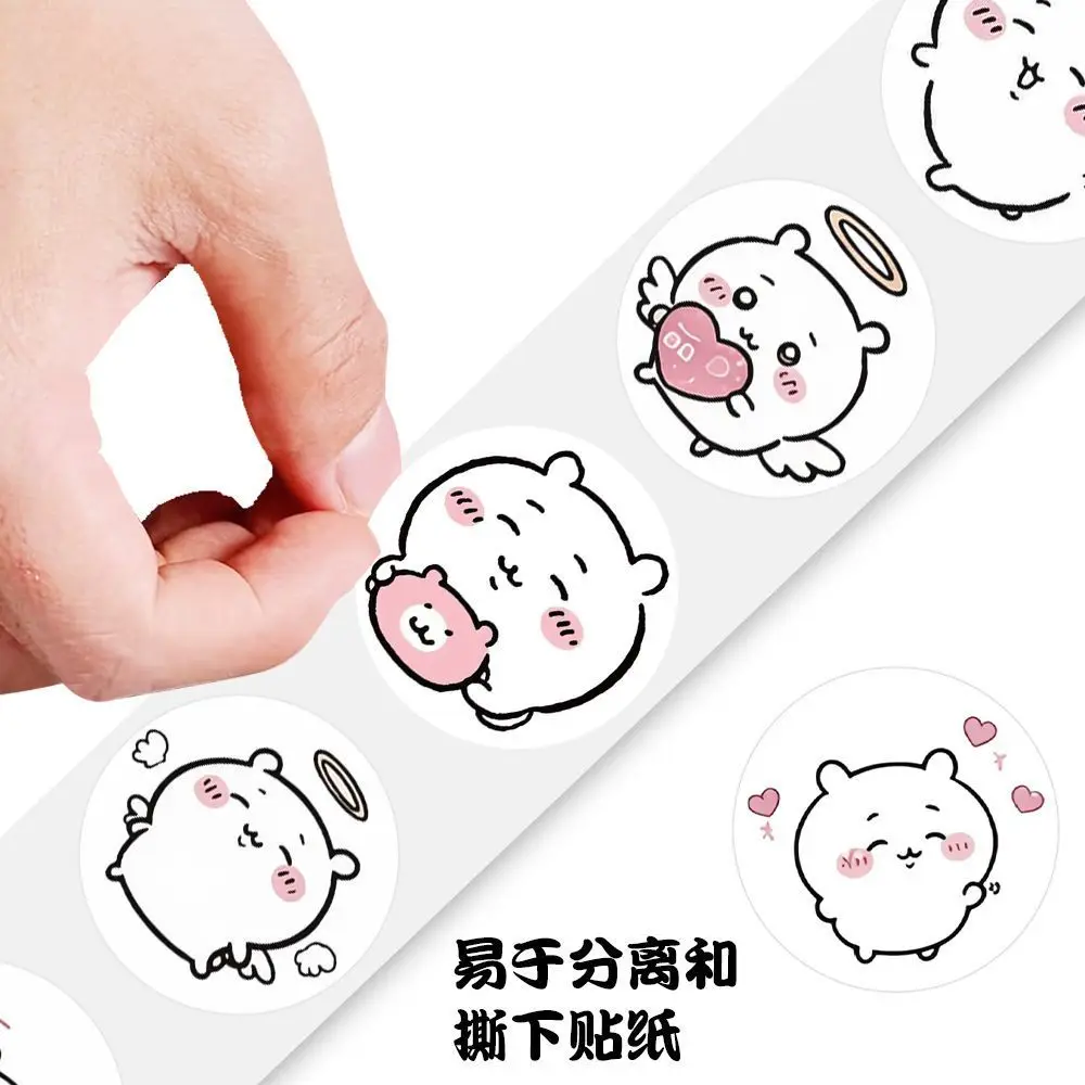 jiyi Stickers Roll 500 Pcs Kawaii Emoji Angel Heart Hachiware Usagi Round Label DIY Journal Notebook Decor Stationery Gift view 5