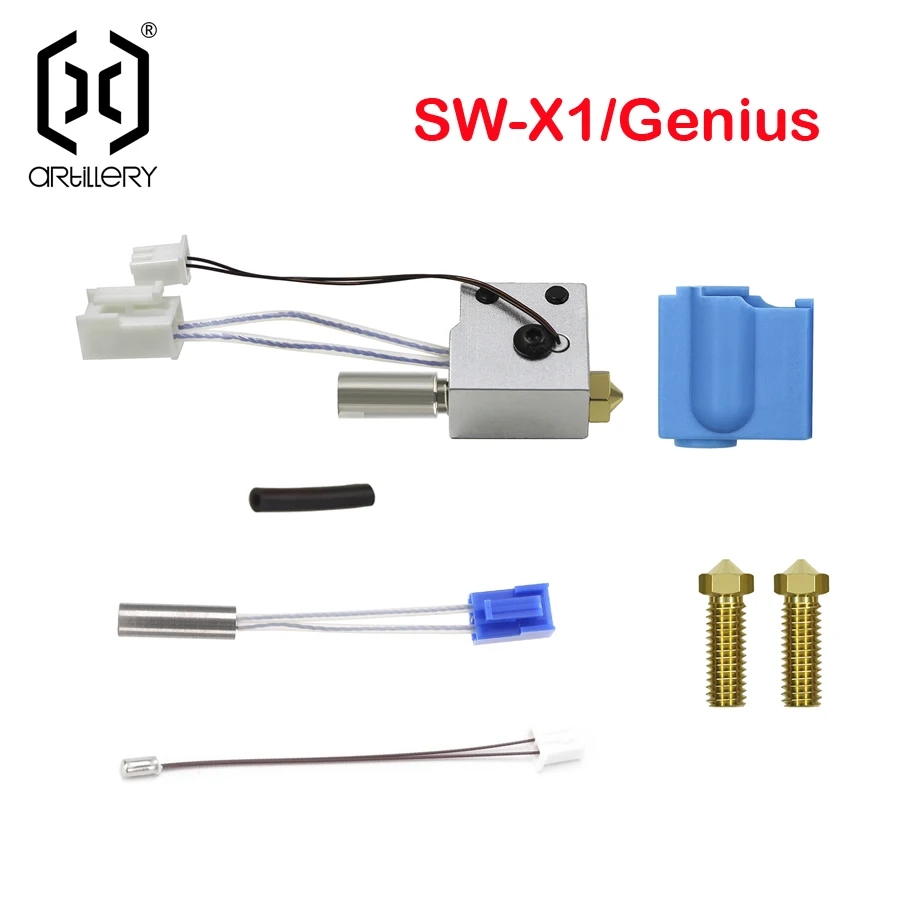 Artillery 3d Printer SW-X1/Genius Hotend Kit With Volcanic Heating Nozzle 2pcs Heating Tube Thermistor Pipes Heat Insulators