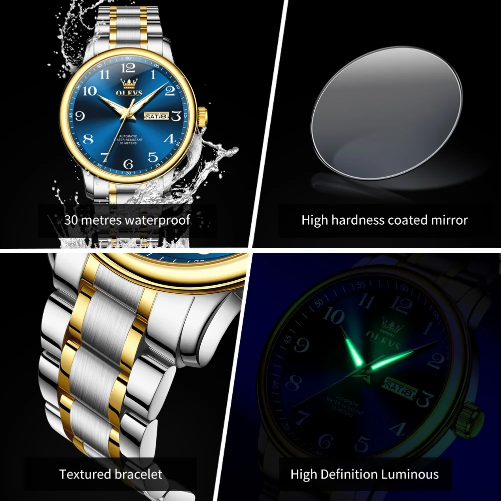 OLEVS 7072 Neue Herrenuhr Original Einfache Automatische Mechanische Uhr Wasserdicht Edelstahl Tag Datum Uhr Für Mann Geschenke