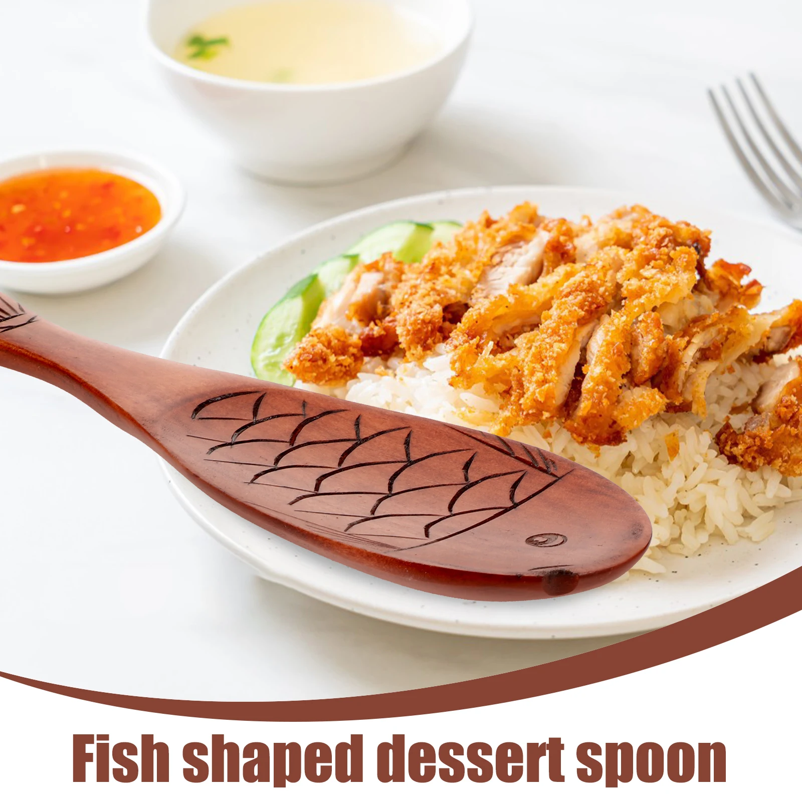 

Creative Nanmu Fish Rice Spoon Wooden Cooking Spoons Basting Eating Serving Large Wood Kitchen Utensils Dining Tool
