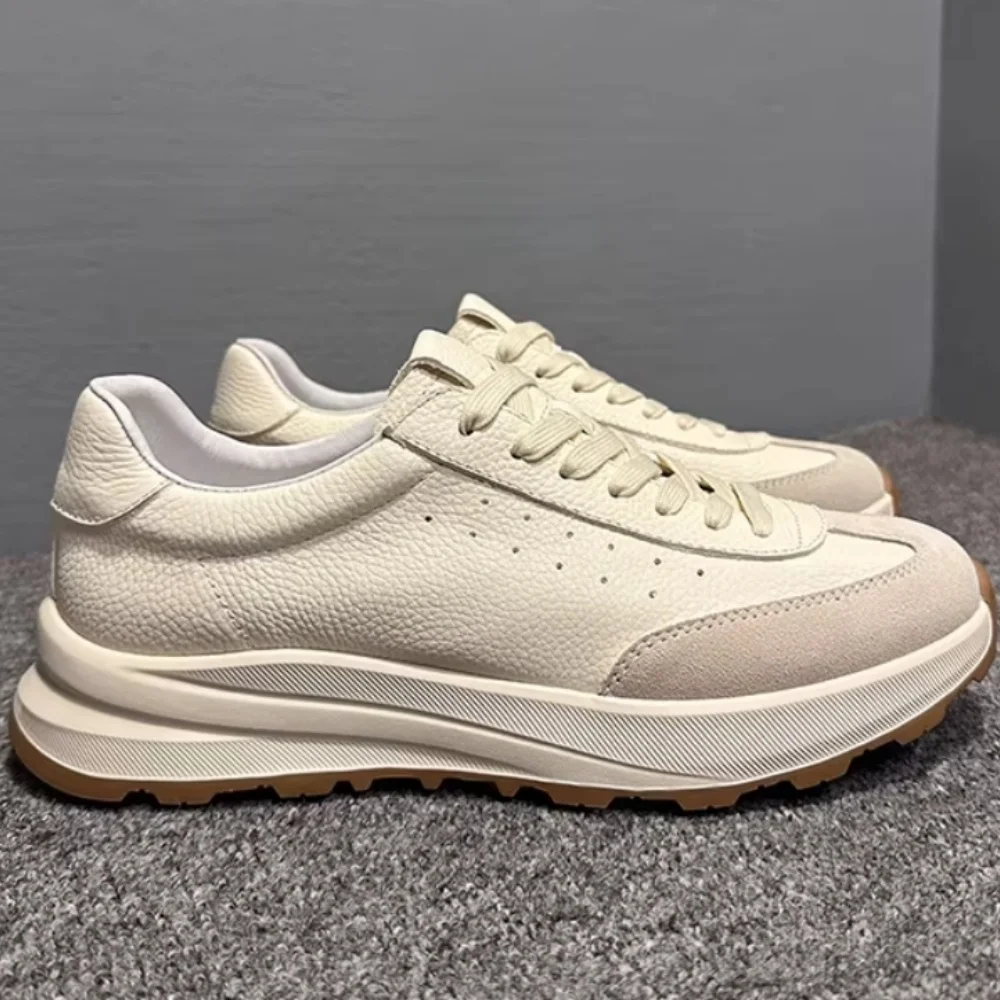 op layer cowhide training shoes for men, thick-soled sports shoes, versatile and lightweight loafers, white sneakers