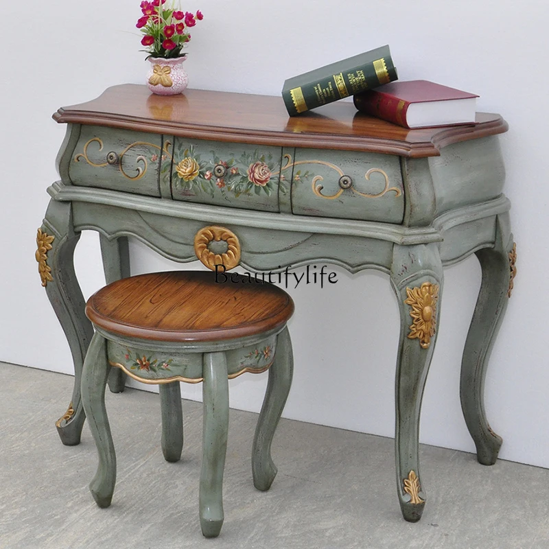 American Furniture Mediterranean Painted Desk Computer Desk Living Room Entrance Table Cabinet Bedroom Dresser