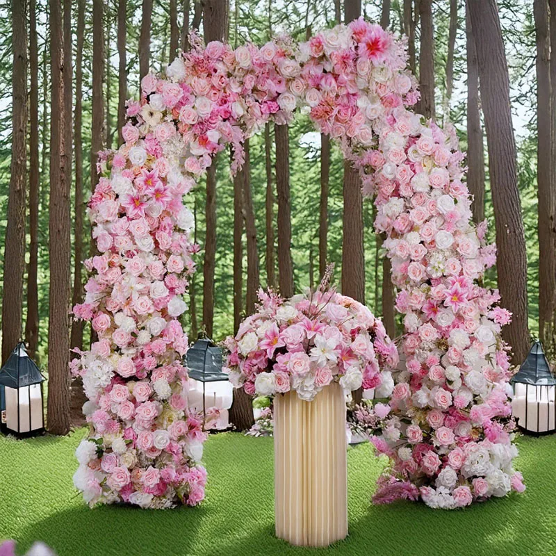 

Pink Horn Flower Wedding Road Leading Flower Welcoming Scene Decoration U-shaped Arch Window Decoration Floral Arrangement