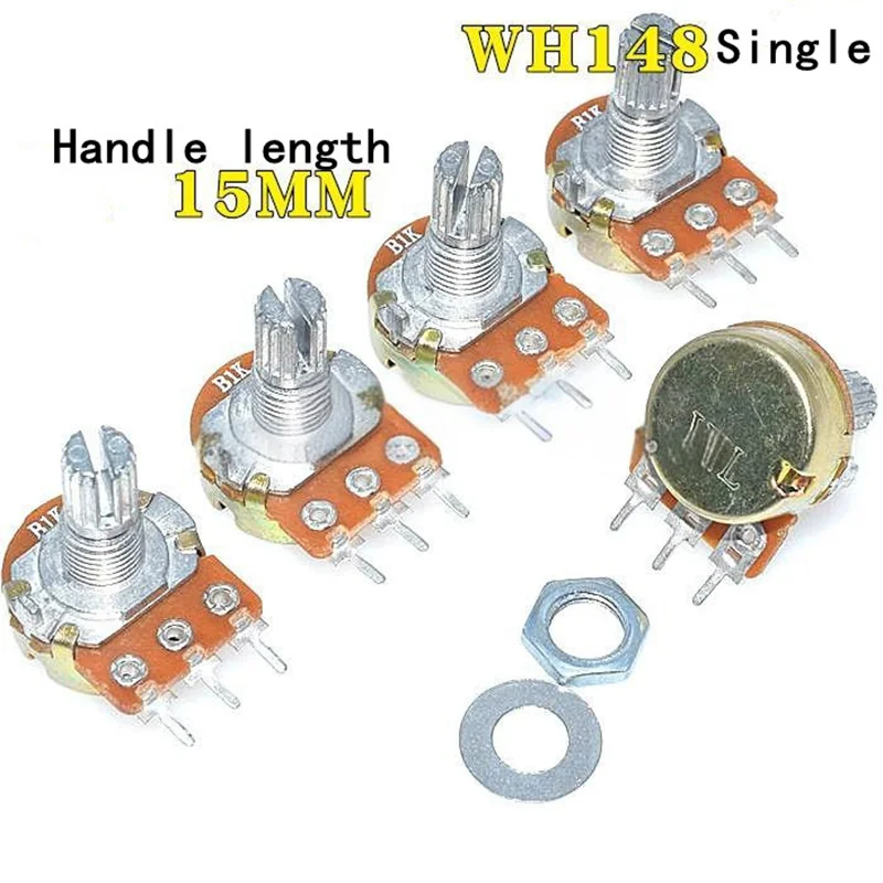 10PCS 15mm WH148 Linear Potentiometer Single potentiometer WH148 B 1K 2K 5K 10K 20K 50K 100K 250K 500K 1M Ohm Potentiometers Kit