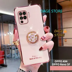 For OPPO Reno 5F / A94 4G/ F19PRO / Reno 5 LITE Electroplated  Phone Case Bling Crystal Holder Cover Soft TPU Back Cover