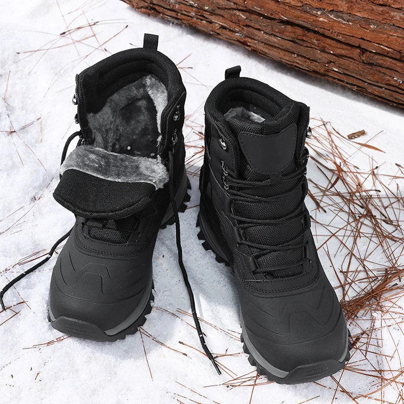 

Large Size Outdoor Cotton Shoes Men's Winter Waterproof Hiking Shoes Plush Warm Snow Boots Anti-slip Mountain Hunting Boots