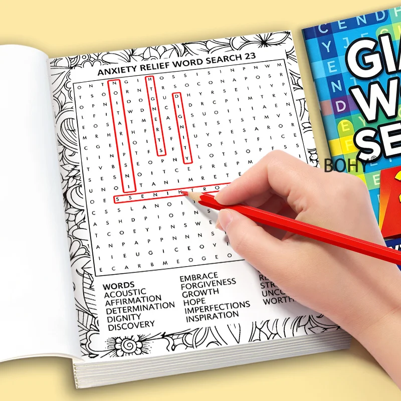 1 Volume of Adult Anti Anxiety and Stress Relief Word Finding Puzzle Game Book, 94 Pages of Healing English Words, Good Gifts