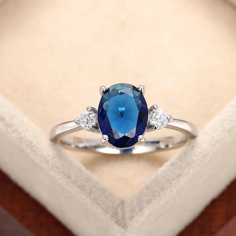 Huitan Trendy Blue Cubic Zirconia Rings for Women Simple Elegant Finger Accessory Wedding Party Anniversary Gift Fashion Jewelry
