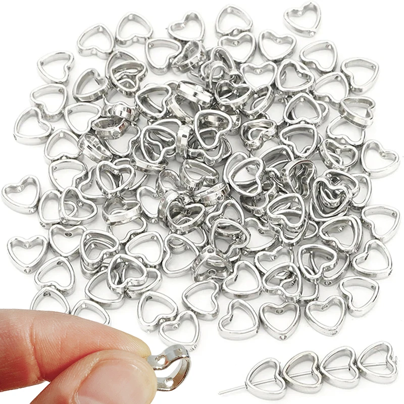 50pcs Silver Heart Hollow White K Loose Spacer Beads for Jewelry Making DIY Small Holes Necklace Bracelets Charms Accessories