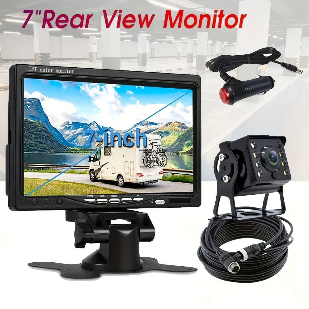 17.78cm HD TFT Color Monitor with 8-LED Heavy Duty CCD Rear View Camera- Easy Plug & Play Installation,for Trucks,Trailers More