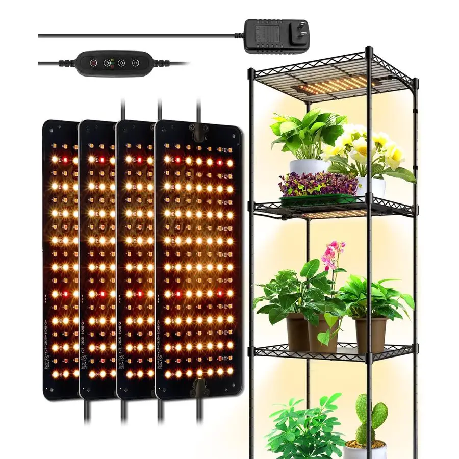 

Grow Lights Panel for Indoor Plants, 40W 4 x 10W, Full Spectrum, UltraThin, with 3 6 12H Auto On Off Timer, 8 Dimmable Levels, 3