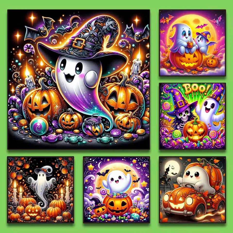DIY Diamond Painting Art Kit for Halloween Sparkling Ghost Pumpkin Full Mosaic Cross Stitch Home Wall Decoration Handmade Kit
