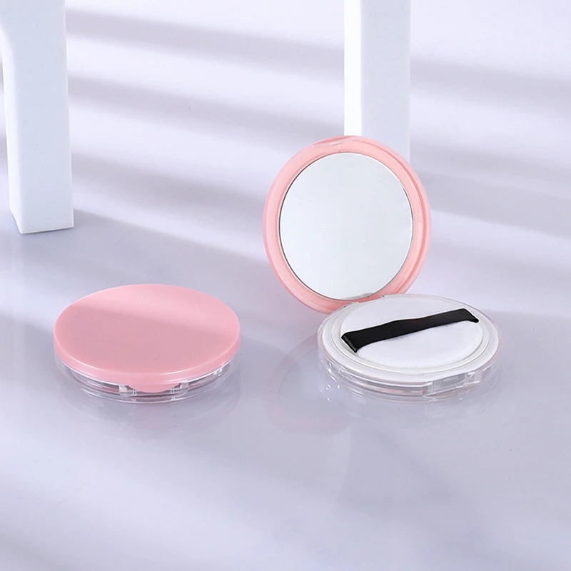 Portable Ultra-thin Plastic Powder Box Loose Pot Travel Makeup Jar Sifter Container with Powder Puff Mirror