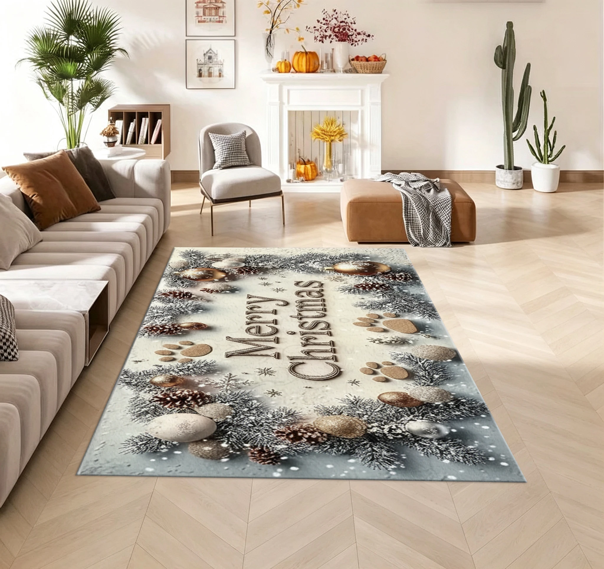 Merry Christmas Dog Paw Print Wreath Print Carpet Winter Holiday Floor Mat Carpet