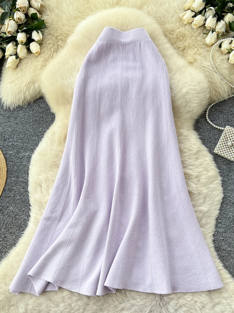 

Women High-end Fashion Skirt Fall/Winter Korean Style Simple Solid Fish Tail Knit Skirt Elastic Waist Faldas Female SK069