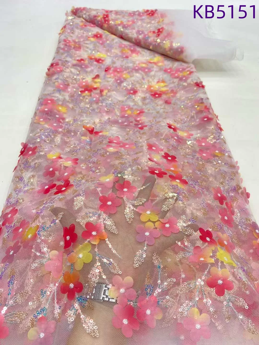 

2025 Высокое качество 3D Цветочные блестки Кружева Африканская кружевная ткань 5 ярдов Высокое качество 2025 Зеленый тюль с бисером Кружева для шитья KB5151