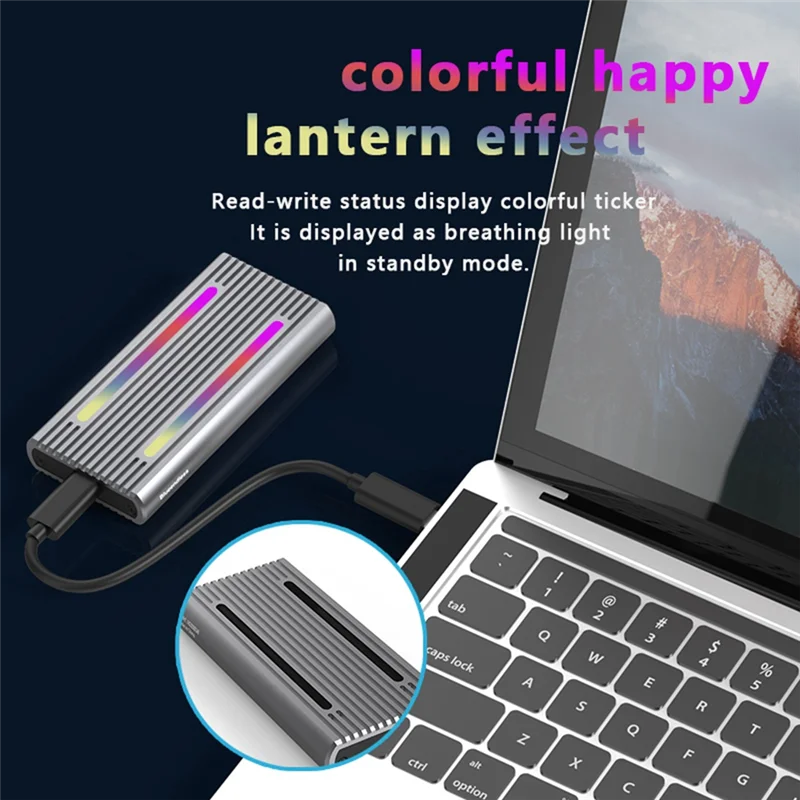 ¡Nuevo! ! Caja USB C de protocolo Dual M2 Nvme SSD, caja SSD Pcie de 10Gbps, caja de disco SSD M.2 Nvme NGFF SATA de 5Gbps con luz LED RGB, Du